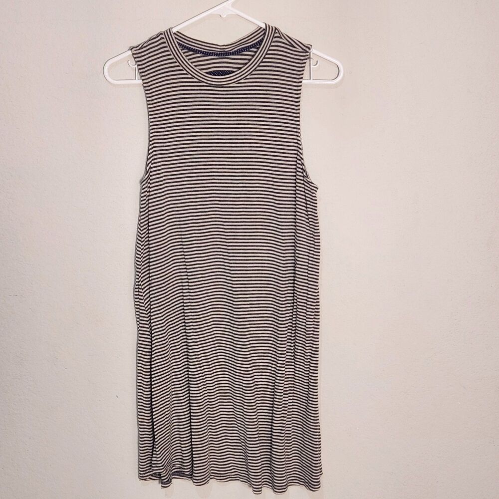 Sweet Wanderer Striped Swing Dress Women's Large Sleeveless Navy White Casual
